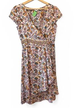Joshi Silk Gold Painted Wrap Dress S